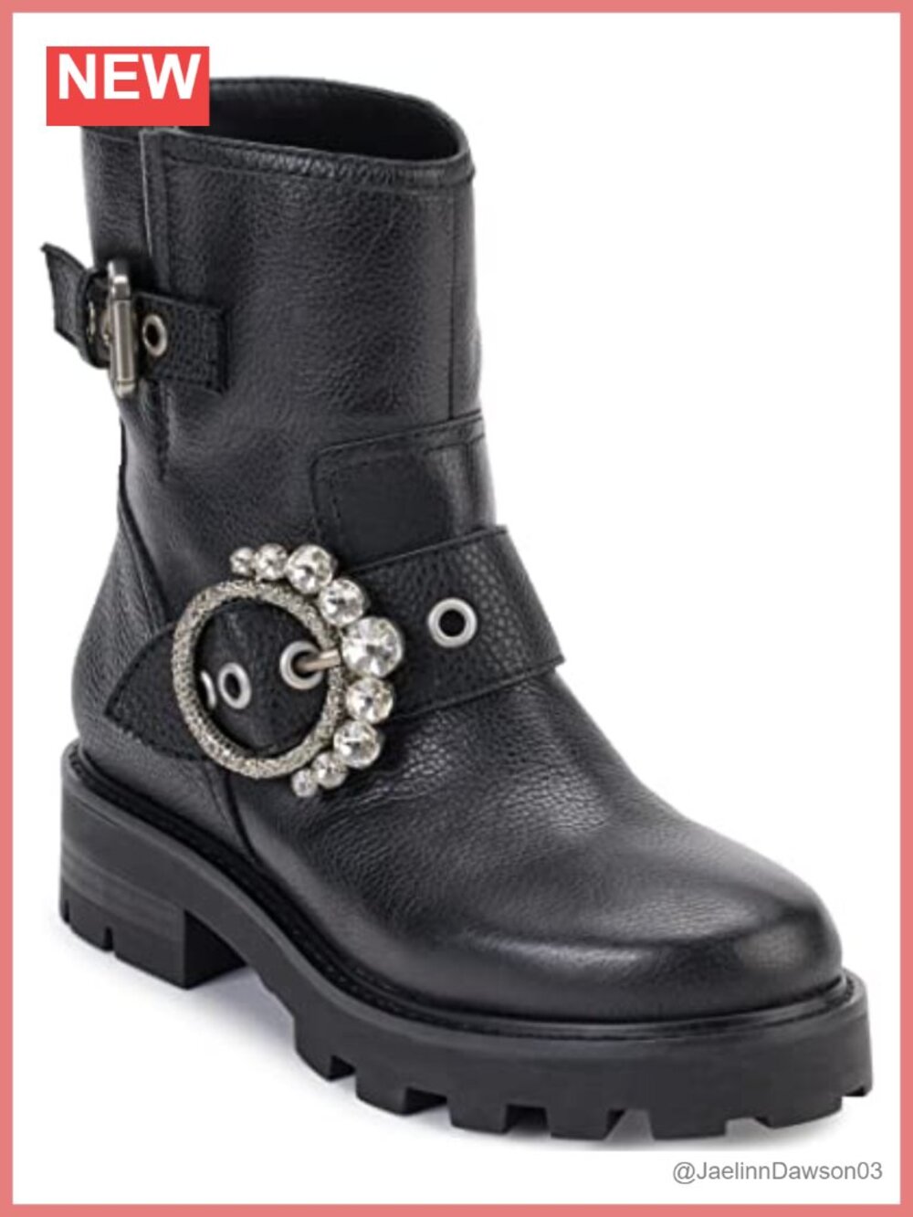 Leather Lug-Sole Crystal Detail Block Heel Bootie
